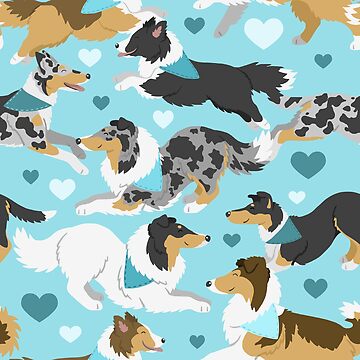Artwork thumbnail, Collies and Shelties in blue by animalartbyjess