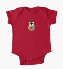 Musical Baby Penguin Playing Guitar Red One Piece - Short Sleeve