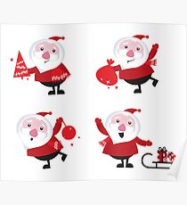 Vector Santas in various poses collection Poster