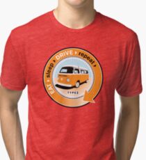 Eat Sleep Drive Repeat orange blue fan Tri-blend T-Shirt