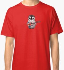 Baby Penguin Playing British Flag Guitar Red Classic T-Shirt