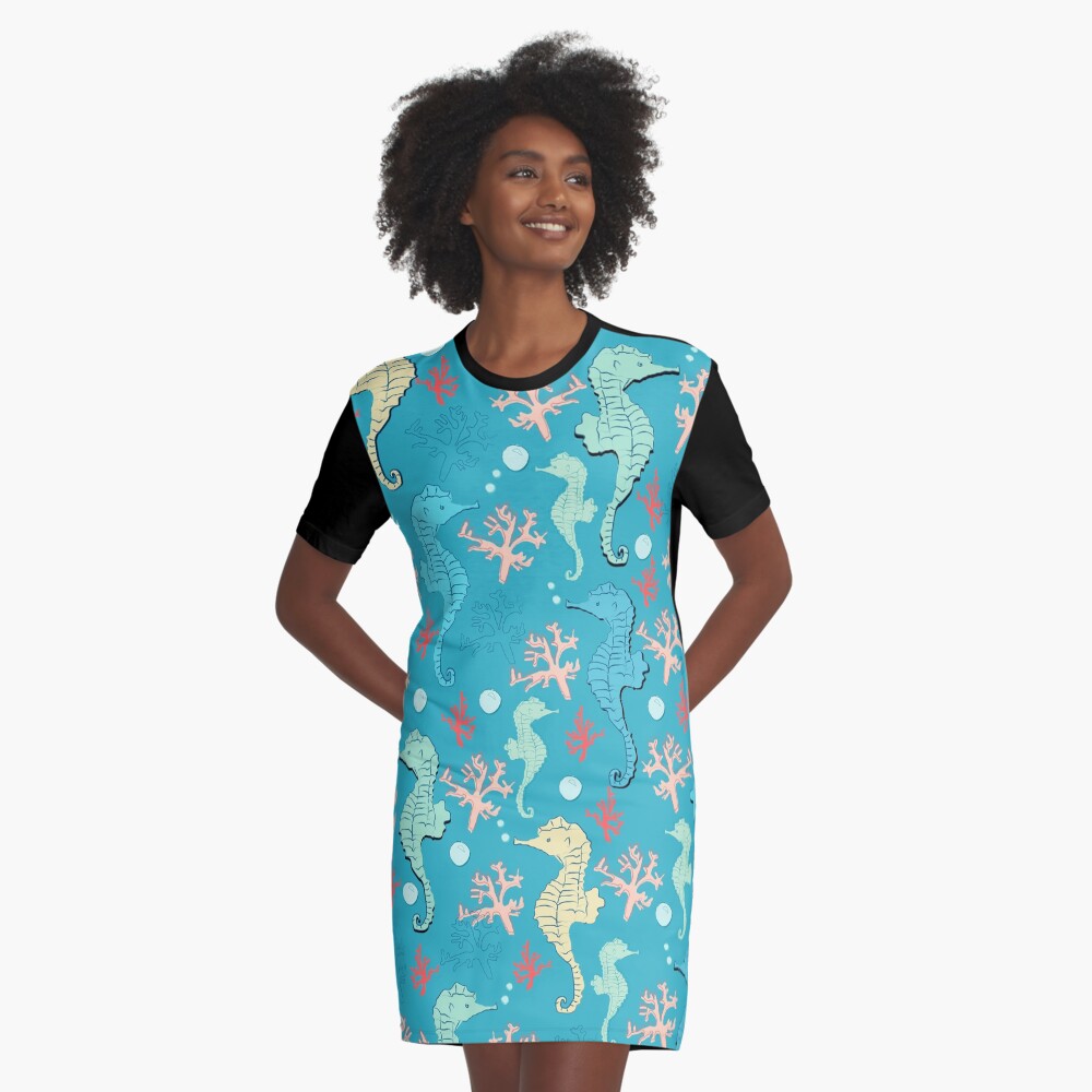 Sea of Seahorses (Bold) Graphic T-Shirt Dress