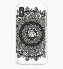 Black and White Flower Mandala with Blue Jewels iPhone Case/Skin
