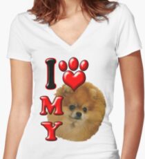 Camiseta entallada de cuello en V Amo mi Pomerania