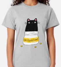 FUR ANTIDEPRESSANT . Cute black cat illustration. A gift for a pet lover. Classic T-Shirt