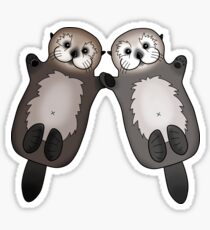 Otters Holding Hands - Sea Otter Couple Sticker