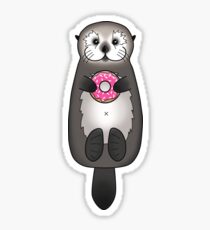 Sea Otter with Donut - Cute Otter Holding Doughnut with Little Paws Sticker
