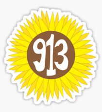 Hand Drawn Kansas Sunflower 913 Area Code Sticker
