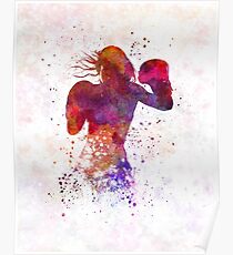 woman boxer boxing kickboxing silhouette isolated 02 Poster
