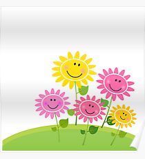 Happy Spring Flower Garden. Vector Illustration. Poster