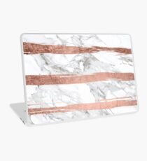 Modern chic faux rose gold brush stripes white marble Laptop Skin