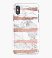 Modern chic faux rose gold brush stripes white marble iPhone Case/Skin