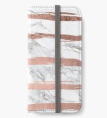 Modern chic faux rose gold brush stripes white marble iPhone Wallet/Case/Skin