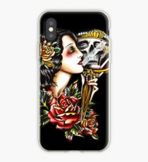 Traditionelle Mädchen Tattoo Skelett Reflexion iPhone-Hülle & Cover