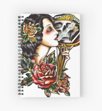 Traditional Girl Tattoo Skeleton Reflection Spiral Notebook