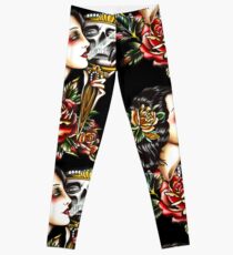 Traditional Girl Tattoo Skeleton Reflection Leggings