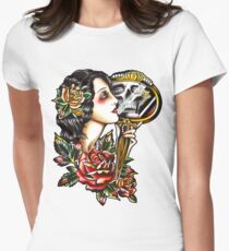 Traditional Girl Tattoo Skeleton Reflection Women's Fitted T-Shirt