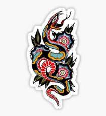Traditional Snake and Geometric Flowers Tattoo Design Sticker