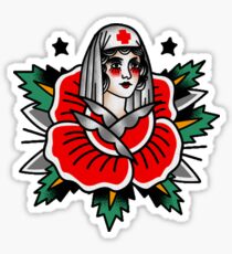 Pegatina Tradicional Rose Pin Up Enfermera Tattoo Design