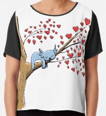 Cute Sleeping Koala on Tree with Hearts Chiffon Top