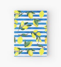 Watercolor lemons on striped background Hardcover Journal