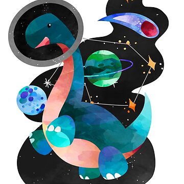 Artwork thumbnail, Watercolor Space Dinosaurs Galaxy Pattern by SamAnnDesigns