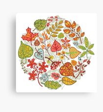 Circle composition with Autumn leaves,branches,berries Canvas Print