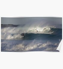 Surfers on the rolling waves off Queenscliff point at Manly Australia Poster