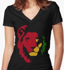 Lion Rasta Reggae Women's Fitted V-Neck T-Shirt