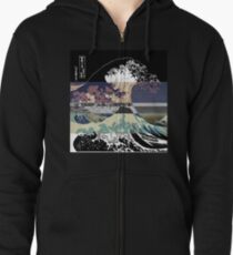 Sudadera con capucha y cremallera la falla de color de la gran ola