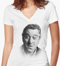Robert De Niro | Black on White Women's Fitted V-Neck T-Shirt