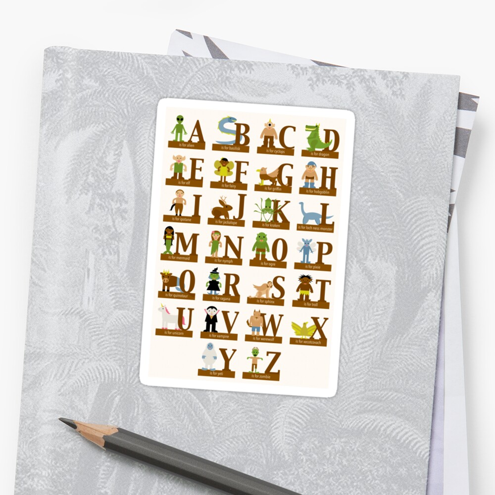 "Mythical Creatures Alphabet" Stickers By Babybigfoot | Redbubble