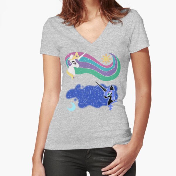 Princess Celestia and Nightmare Moon Fitted V-Neck T-Shirt