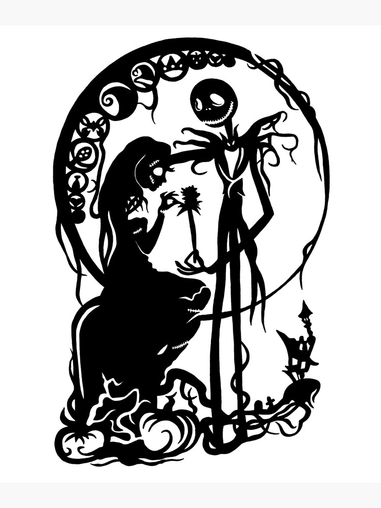 "Nightmare Before Christmas Black On White" Canvas Print by UnconArt