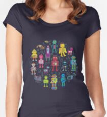 Robots in Space - grey - fun Robot pattern by Cecca Designs Fitted Scoop T-Shirt