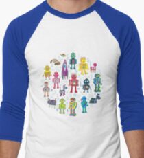 Robots in Space - grey - fun Robot pattern by Cecca Designs Men's Baseball ¾ T-Shirt