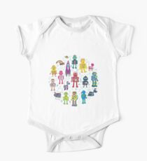 Robots in Space - grey - fun Robot pattern by Cecca Designs One Piece - Short Sleeve