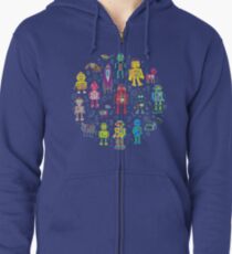 Robots in Space - grey - fun Robot pattern by Cecca Designs Zipped Hoodie