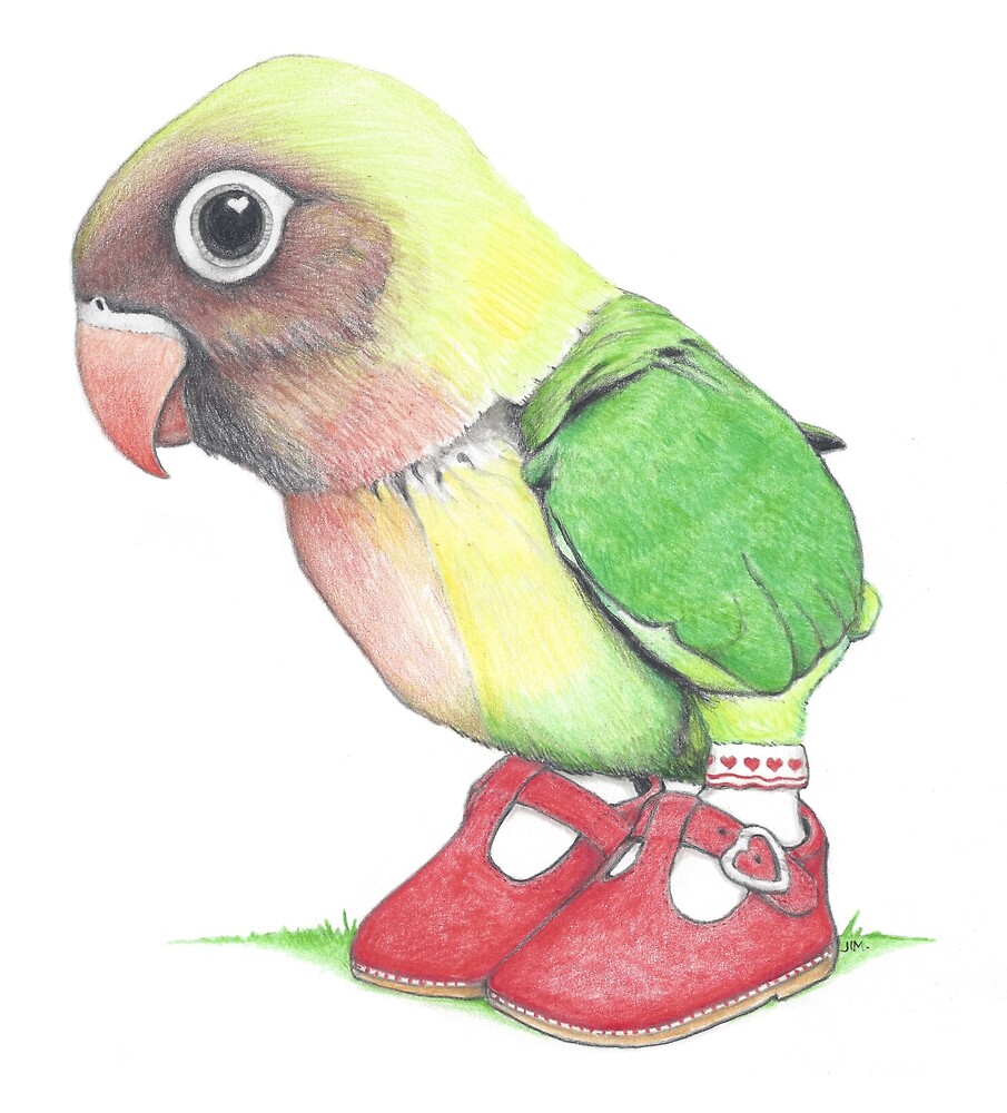 Lovebird Chick in Heart Buckle Shoes by JimsBirds