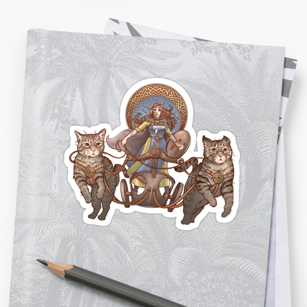 "Freya Driving Her Cat Chariot" Sticker by DaniKaulakis ...