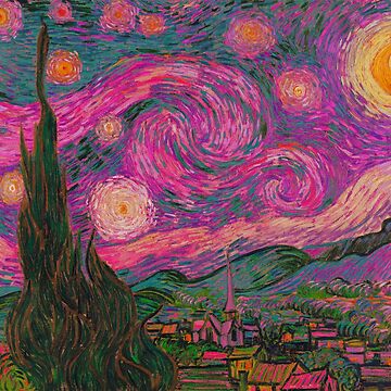 purple starry night painting