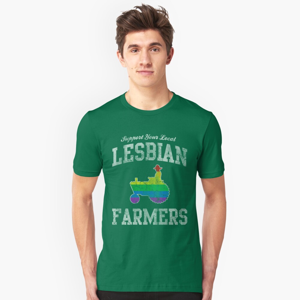 T-shirt ajusté « Soutenez vos fermiers lesbiens locaux» 