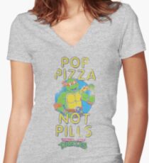 Pop Pizza Not Pills Women's Fitted V-Neck T-Shirt