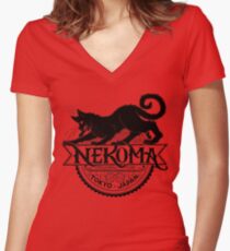 Haikyuu Team Types: Moulin Rogue Nekoma RED Women's Fitted V-Neck T-Shirt