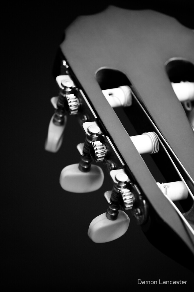 "Acoustic Guitar Head Black and White" by Damon Lancaster Redbubble