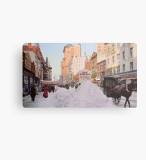 Piles of snow on Broadway, after storm, New York, ca 1905 Colorized Metal Print