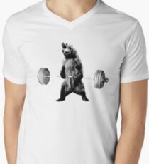 Grizzly Bear Deadlifting Men's V-Neck T-Shirt