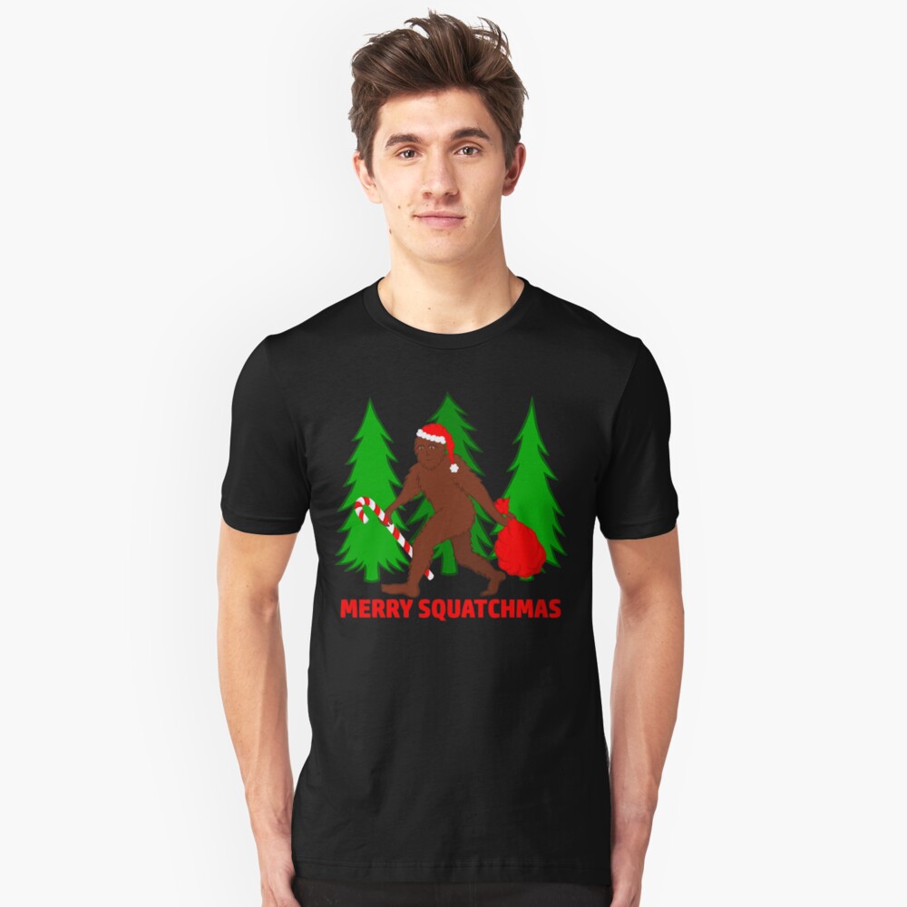 Merry Squatchmas Funny Christmas Bigfoot Santa Slim Fit T-Shirt