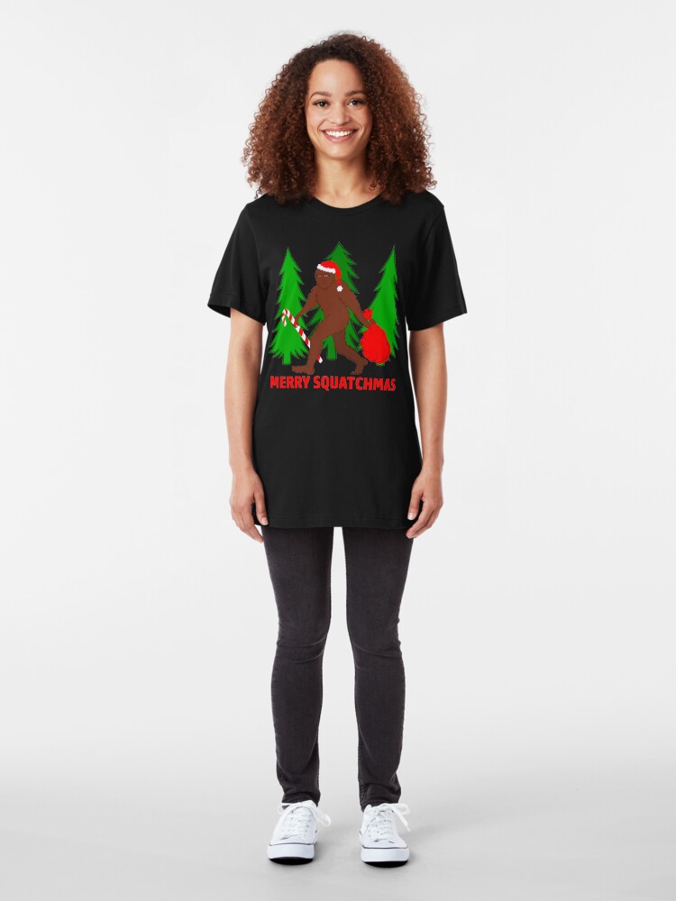 Alternate view of Merry Squatchmas Funny Christmas Bigfoot Santa Slim Fit T-Shirt