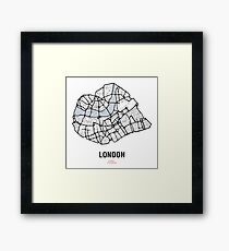 London Heart – hand drawn map of central London (black) Framed Print